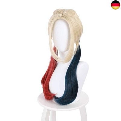 Half black Half red Cosplay Wig for Women Long Curly Ponytail Synthetic Wig Hall