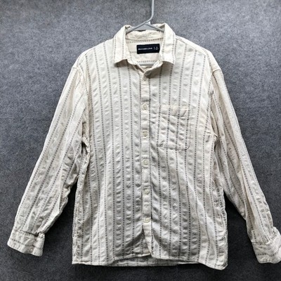 Abercrombie & Fitch Cotton Linen Blend Shirt Mens S Beige Striped Long Sleeve