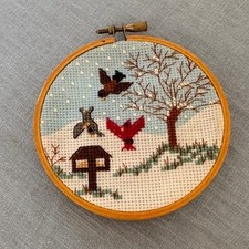 Vintage Round Needlepoint Embroidery Hoop Pic...