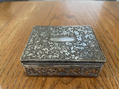 Vintage Ornate Embossed Silver Cigarette Case Trinket Box Japan