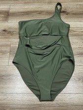 Old Navy Womens One Shoulder Cutout Front One Piece Swimsuit Green XXL A42