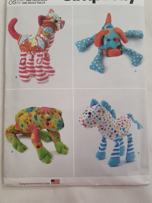 Simplicity Sewing Pattern 9521 Plush Animals Frog Cat Dog Horse