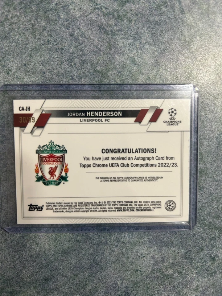 Jordan Henderson Auto 30/99 Green Refractor 2022/23 Topps Chrome UCL Liverpool - Image 2 of 3