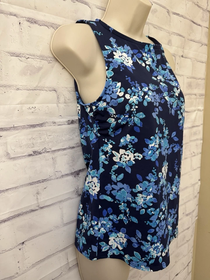 Traje de baño Tankini Lands’ End para mujer talla 6 cuello alto UPF modesto top azul floral Foto 2 de 4