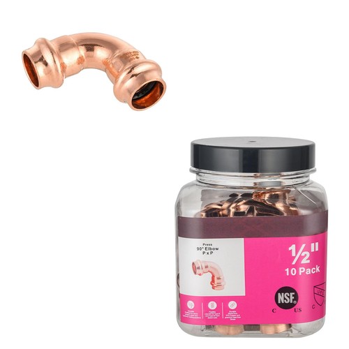 10 PCS 1/2x1/2 Inch Copper Press Fitting 90Degree Elbow Pipe Connector