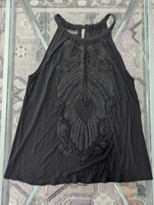 INC International Concepts Black Embroidered Halter Tank | XL