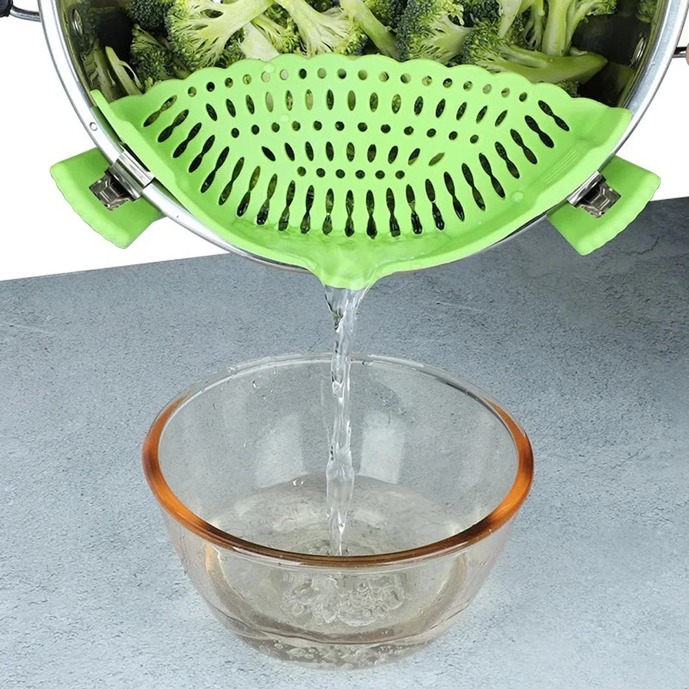 1x Silicone Pot Strainer Clip-On Design Water Filter fits Vegetables and Noodles