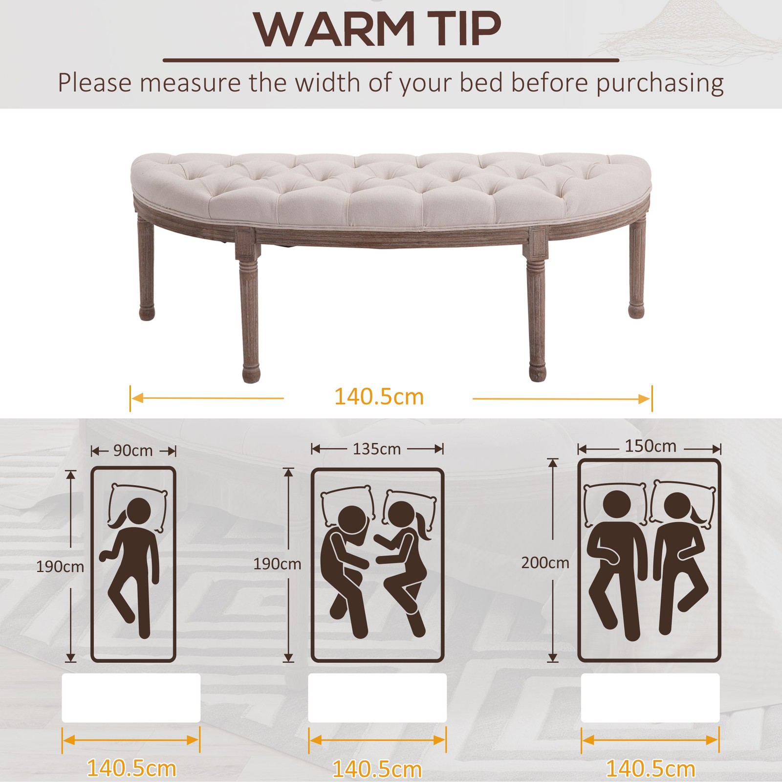 Semi-Circle End of Bed Bench with Tufted Design