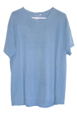 Thrashed Blank Blue Large Men T-shirt Threadbare Round Neck Short Sleeve Faded