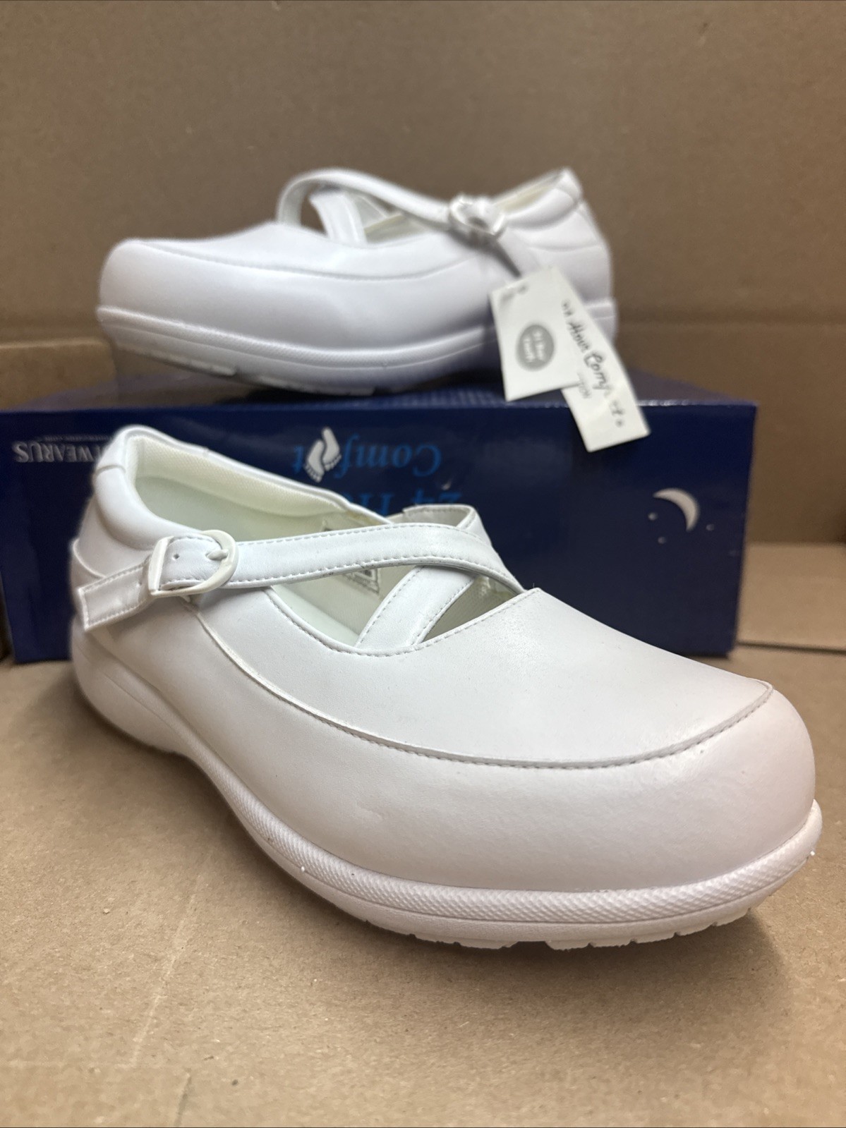 24 HORAS CONFORT Susan Mujer 9 Ancho Ancho Correa Entrecruzada Cuero Zapatos Enfermera