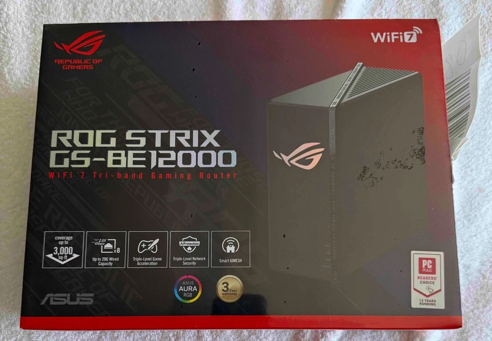 ASUS ROG Strix GS-BE12000 WiFi 7 Tri-Band AI MESH Gaming Router - NEW - Image 1 of 2