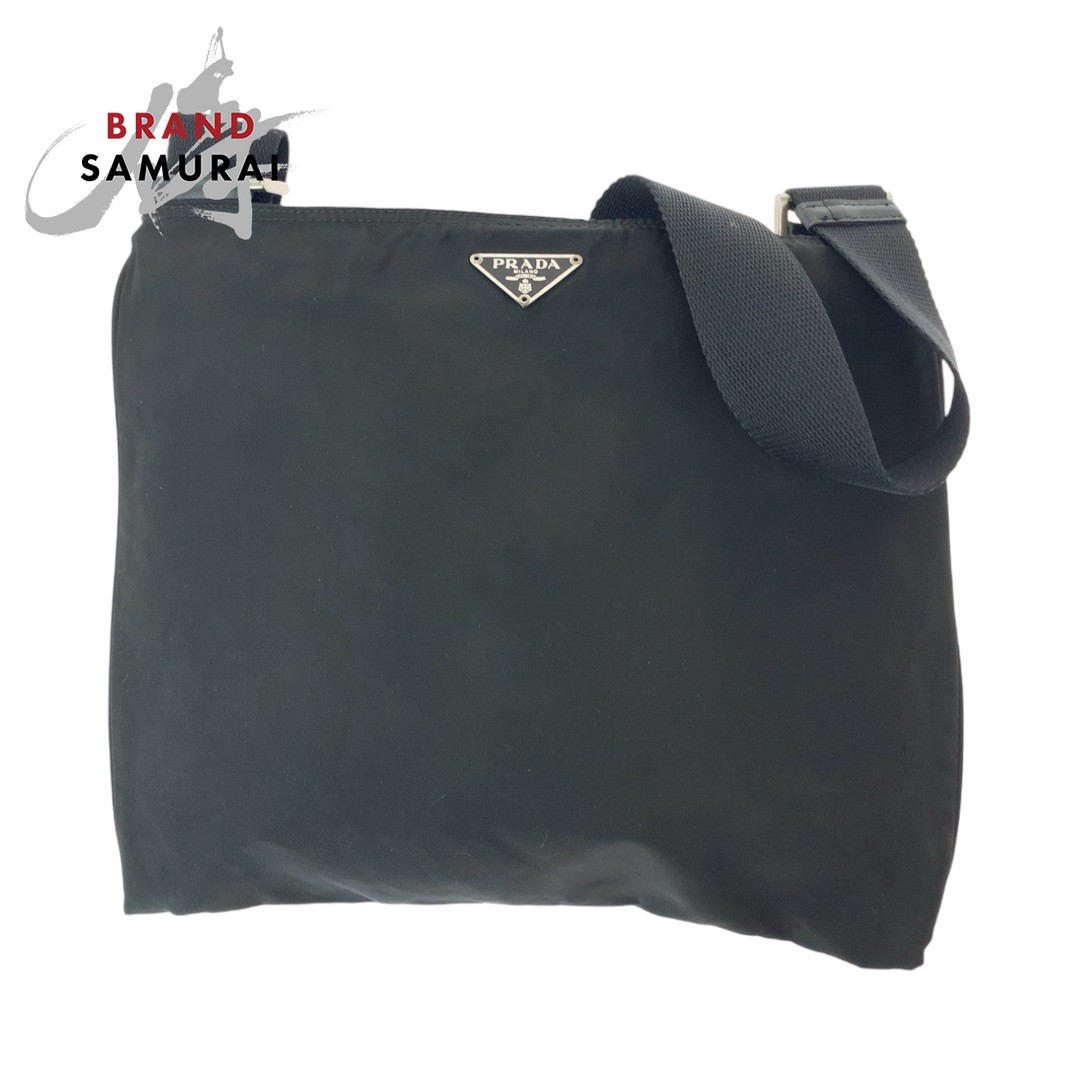 Prada Tessuto Triangle Logo Black Silver Metal Nylon Crossbody Shoulder Bag