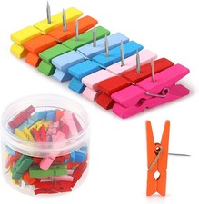 Colorful Push Pin with Wooden Clips Decorative Pushpins Tacks for Craft Projects