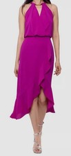 Xscape Women's Purple Crepe Halter-Neck Stretch High-Low Midi Dress Size 4