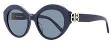 Balenciaga BB Hinge Oval Sunglasses BB0133S 004 Blue/Silver 52mm