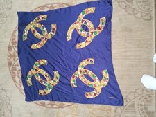 Vintage - Hard To Find- Blue Chanel Interlock Logo Silk Scarf LM95