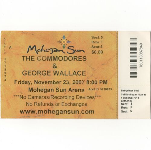 THE COMMODORES & GEORGE WALLACE Concert Ticket Stub UNCASVILLE CT 11/23/07 Rare  - Afbeelding 1 van 1