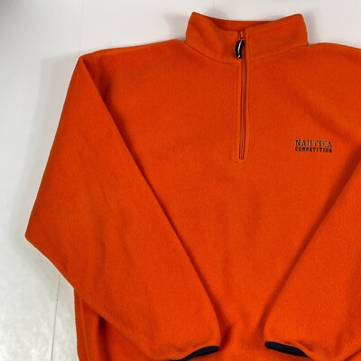 VINTAGE Nautica Jacket Mens Large Orange Competition Fleece 1/4