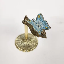 Vintage Allied Brass Note Holder Stand Butterfly Clip Blue