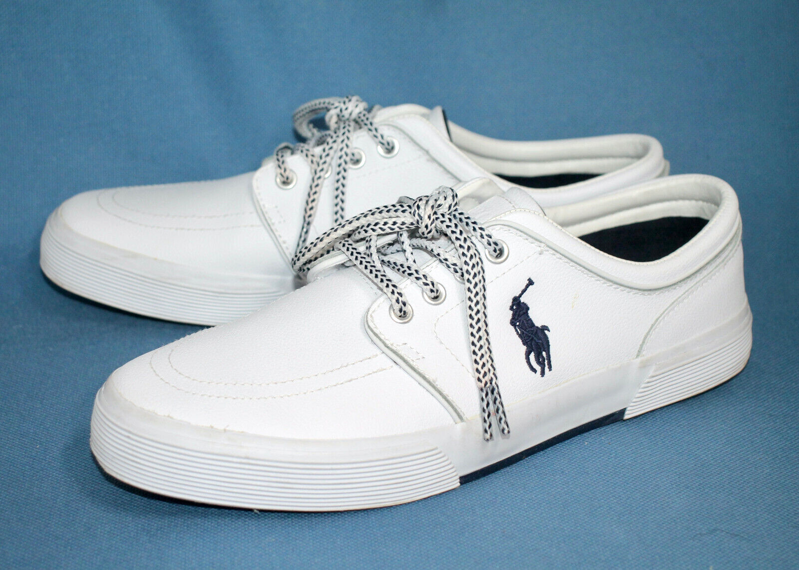 POLO RALPH LAUREN Faxon Sneaker Uomo Taglia 10 Pelle Bianca Lacci Logo Pony