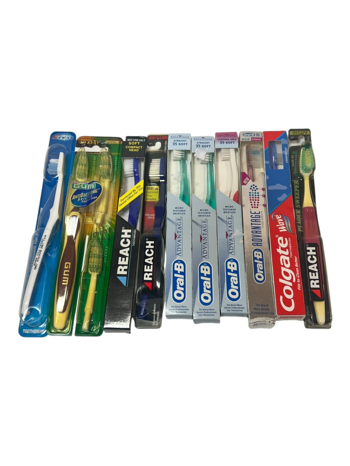 Lot of 10 VTG Toothbrushes 1993-2003 Oral B Reach Gum Crest Colgate Soft Medium