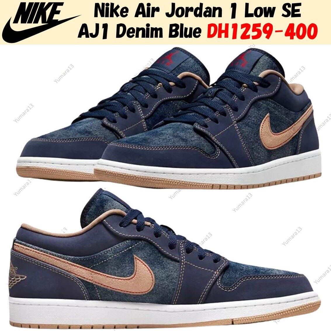 Nike Air Jordan 1 Low SE AJ1 Denim Blue DH1259-400 Men's Nike Air Jordan 1 Low SE AJ1 Denim Blue DH1259-400 Men's