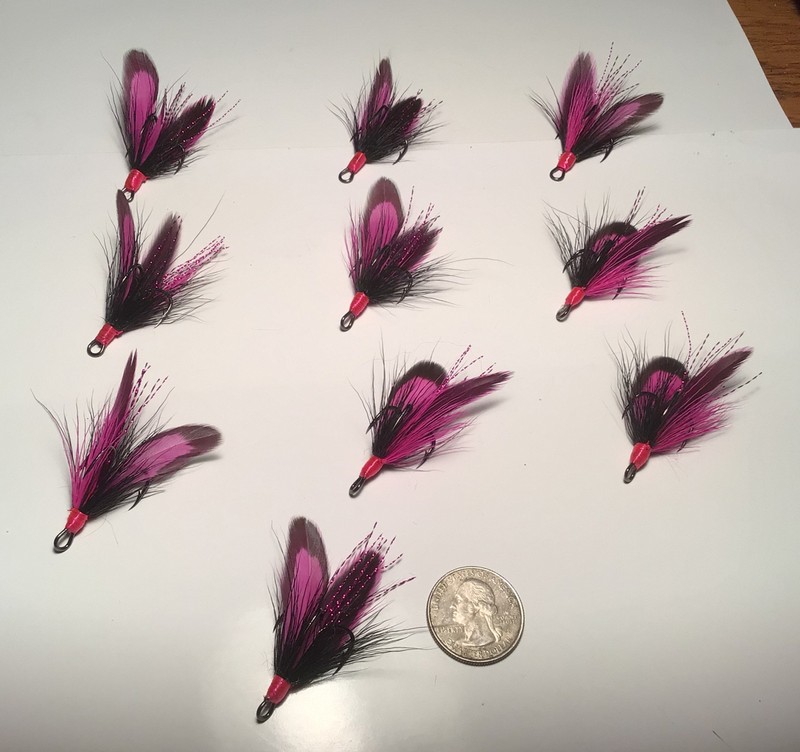 10 Dressed Treble Hooks With Laced Feathers,Deer Hair,size 2 Eagle Claw