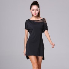 Femme Latin Robe Danse Salle de Bal Tenue Mini Asymétrique Manche Courte Sexy