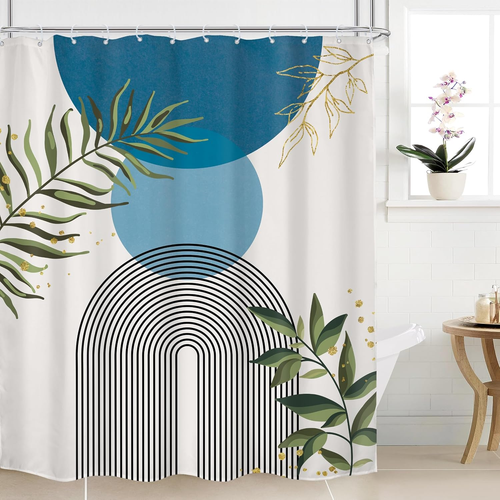 60x72 Shower Curtain W/ Hooks Bath Curtain W/ Green Leaves Beautiful Classy Blue - Picture 9 of 12