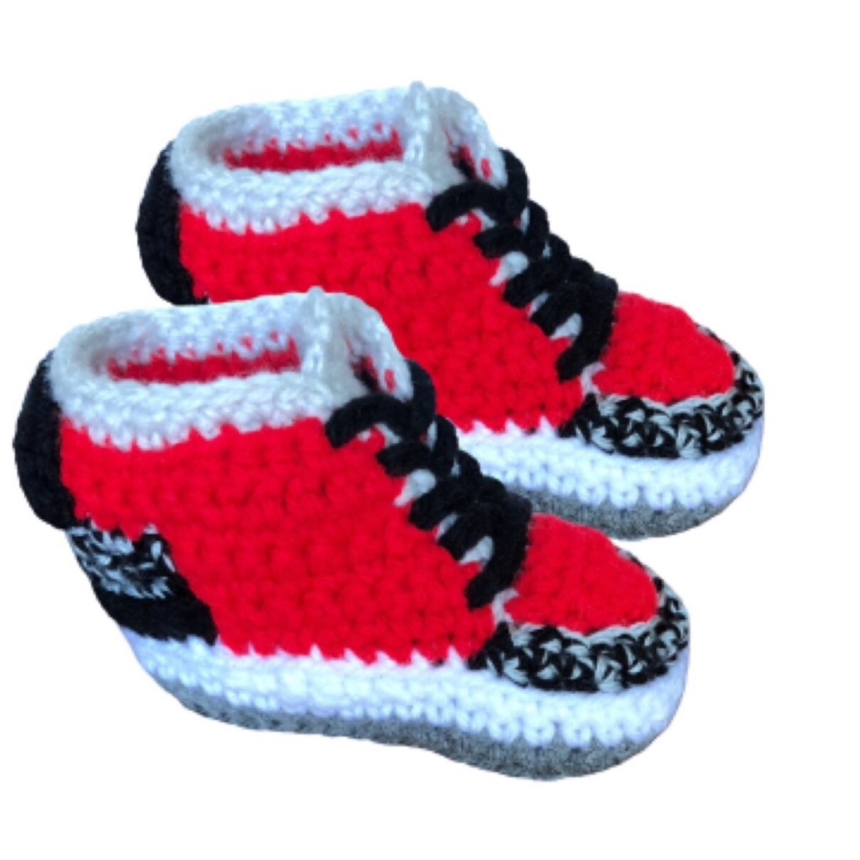 Crochet Baby Shoes Air J- 3 Retro Basketball Red Cement Black Sneakers Boy Girl