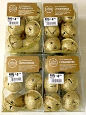Winter Wonder Lane Gold Glitter Jingle Bell Ornaments 12 Count Lot of 4 Packs