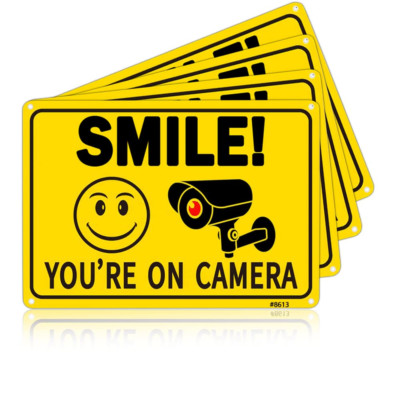 Smile You Are on Camera Video Surveillance Sign, 4 Pack 10"X 7" Rust ...