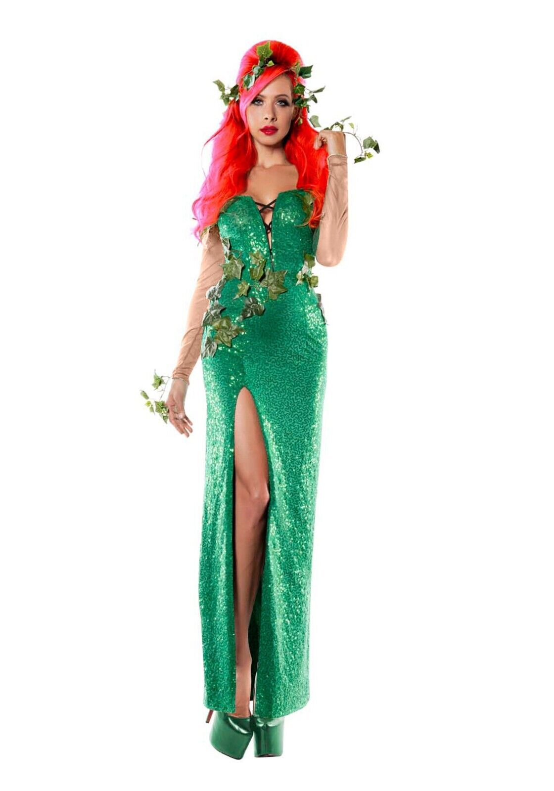 Women's Elegant Green Sequin Poison Ivy Dress Costume SIZE S (Used)