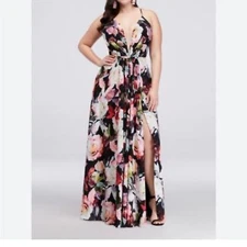 Camille La Vie Rose Floral Criss Cross Back Maxi Chiffon Dress 2P