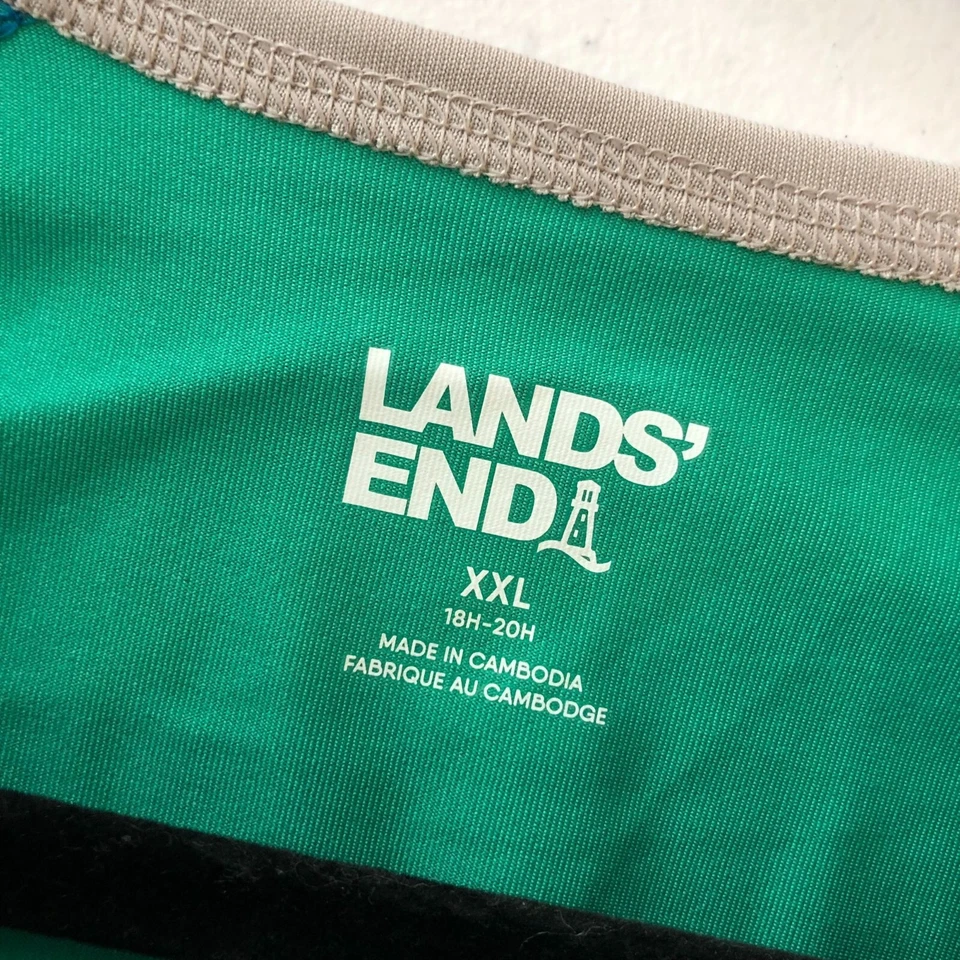 Lands' End Boys Athletic T-Shirt Rash Guard Raglan Short Sleeve Green Blue XXL - Image 3 of 4