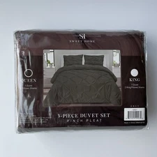 Sweet Home Collection Queen 3-Piece Pinch Pleat Duvet Set Dark Gray