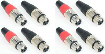 8 x ADAM HALL XLR Kabel Stecker Kupplung Buchse female Schwarz & Rot 3-pol polig