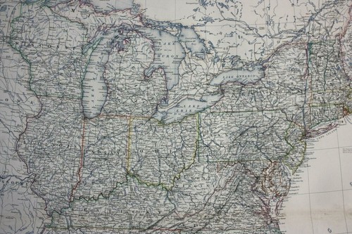 Large antique map EAST USA, NEW YORK, GREAT LAKES, FLORIDA, OHIO, Johnston 1886 - Picture 4 of 5