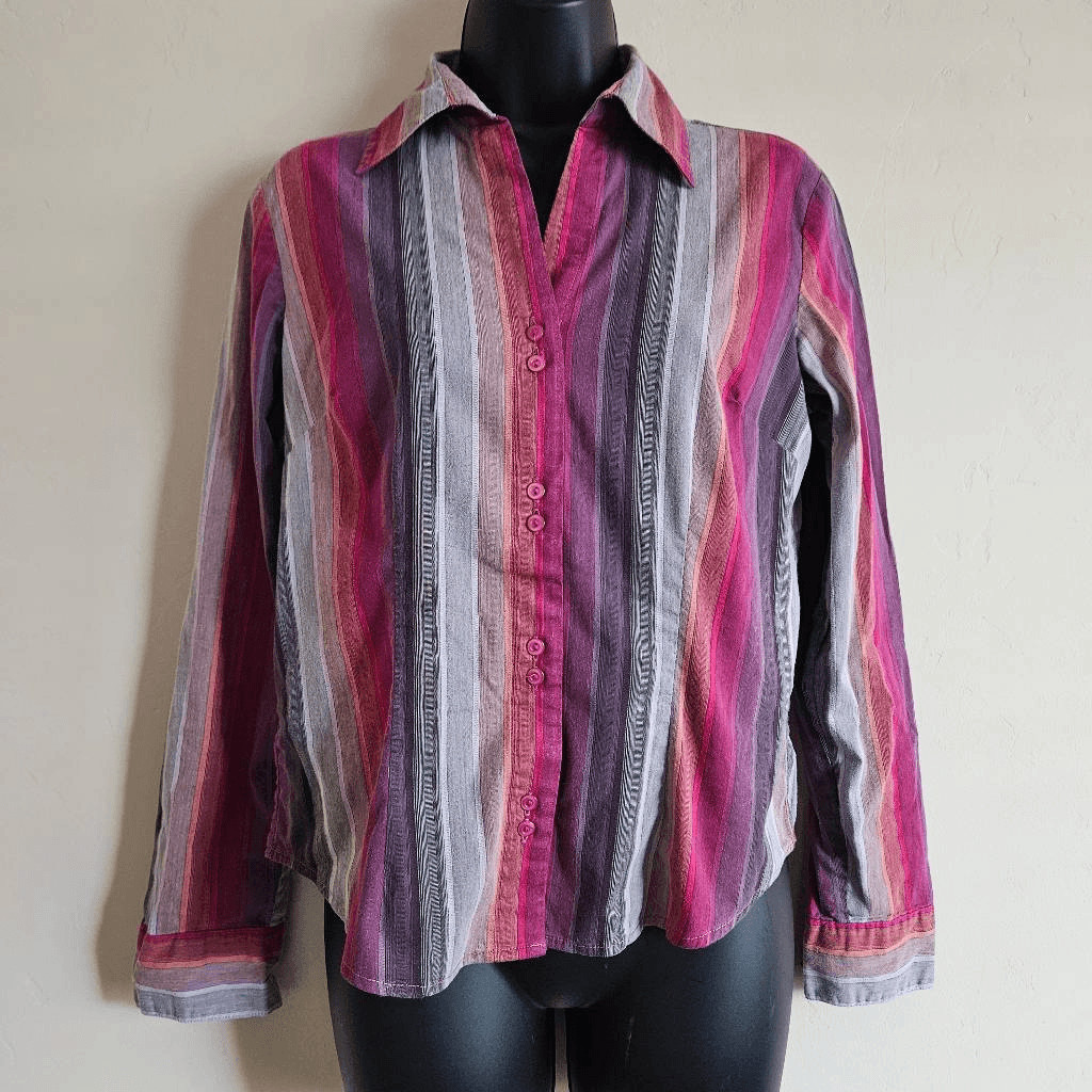 Lemon Grass Striped Button Down Blouse - image 1
