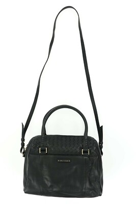 Cole Haan Black Samantha Woven Detail Leather Satchel