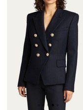 Balmain Black Silver Button Double Breasted Classic Blazer Peak Collar Size 44