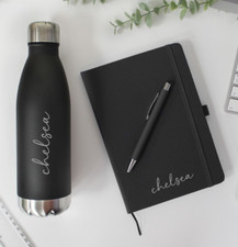 Image of Personalised Lined PU Leather A5 Notebook Ballpoint Pen 500ml Insulated Bottle