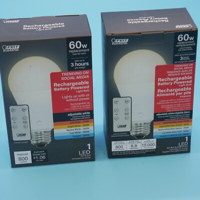 (2) Feit Electric 60-Watt Equiv A21 White Battery Backup E26 Magic Bulb LED