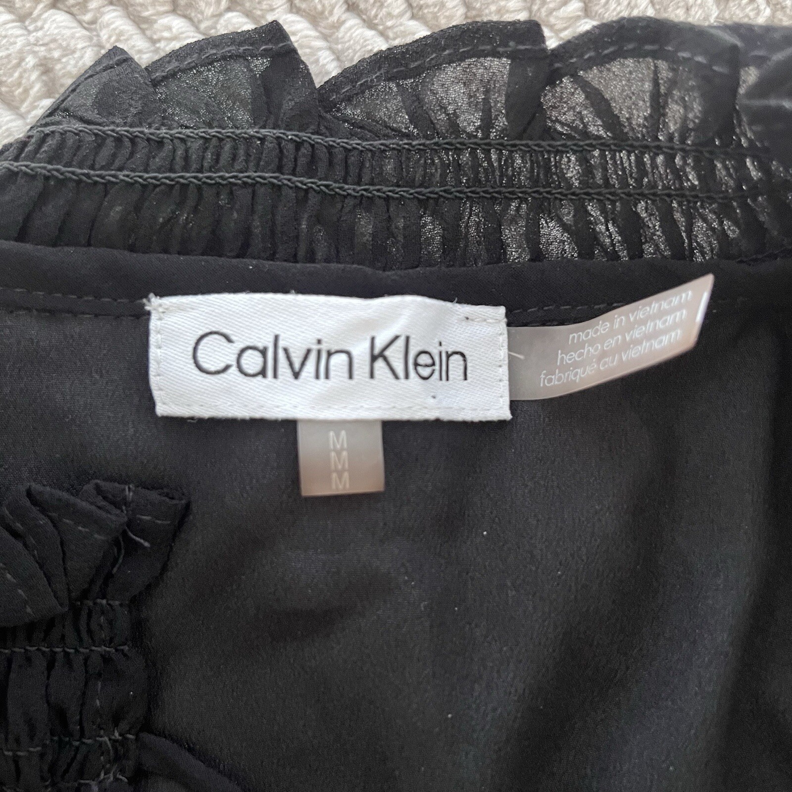 Calvin Klein Women Long Sleeve Sheer Lined Black Blouse Top Size M thumbnail 3