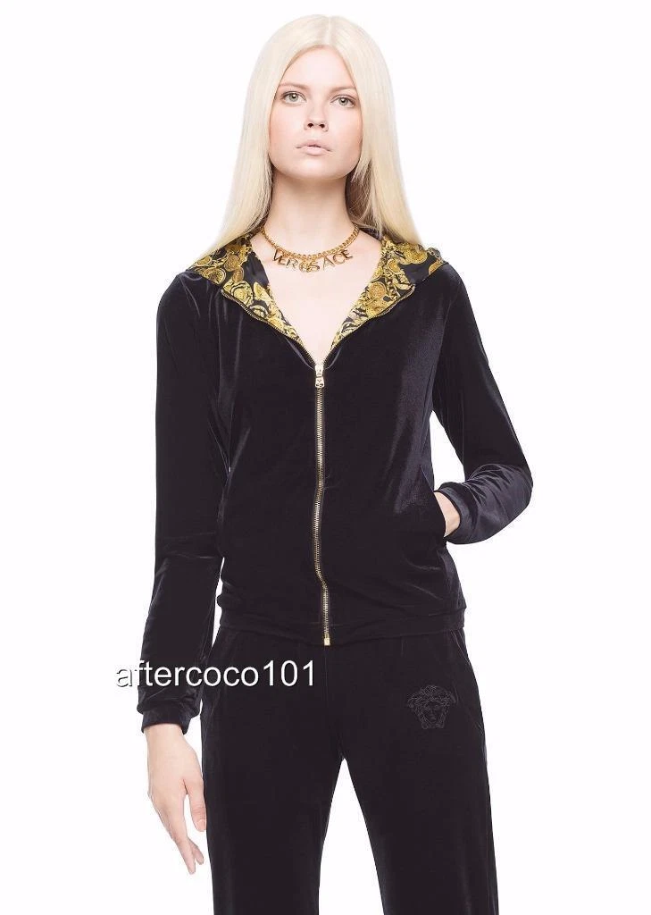 Giacca felpa Versace Medusa & Barocco velluto nero tg3 UK10 nuova originale felpa con cappuccio