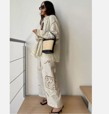 ZARA Women 109 White EMBROIDERED TROUSERS PANTS Stone NWT Size S M L