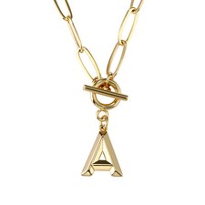 Dainty Layered Initial Letter A Charm Choker Toggle Clasp Necklace for Women 20"