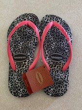 HAVAIANAS Flip Flops Girl  s Slim Leopard Animal Print Pink 3/4Y New