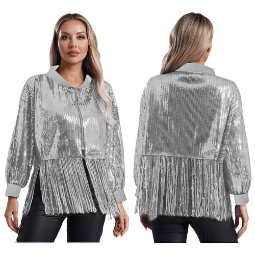 Womens Coats Party Tops Disco Jacket Tassels Outerwear Streetwear Costume Stage - Picture 14 of 68