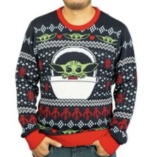 Star Wars Grogu Baby Yoda Mandolorian Christmas Sweater Adult Size Small New NWT